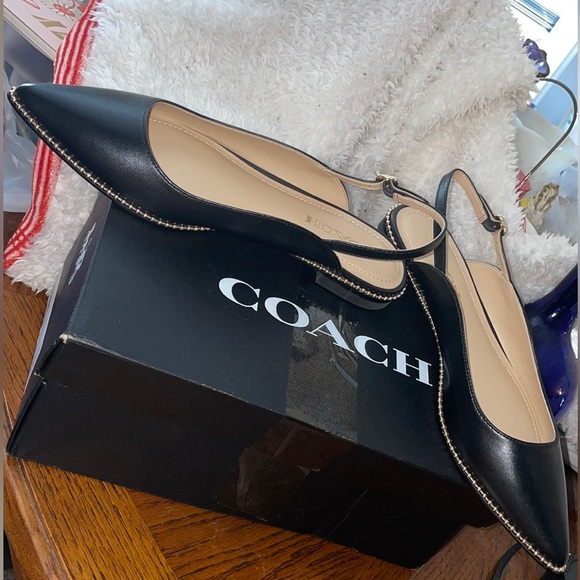 Coach Shoes Vae Leather Slingback Studded Flat Skimmers Black Size 75b Poshmark